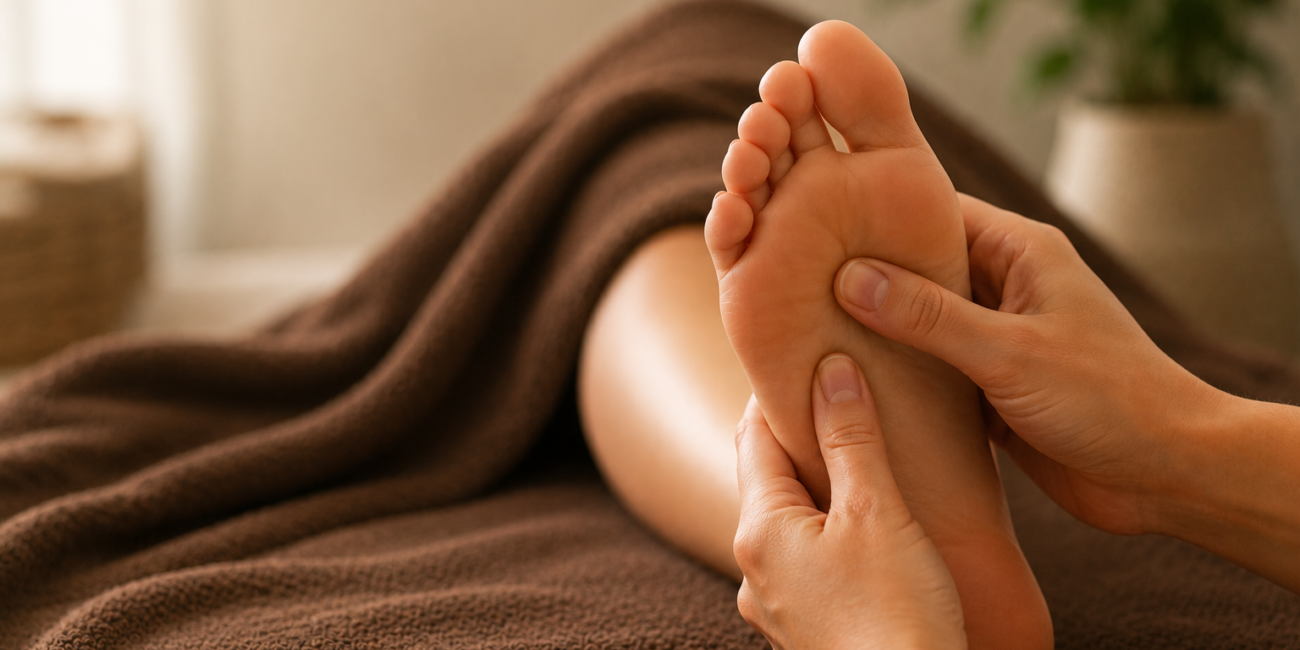Image of Reflexology being performed on a foot